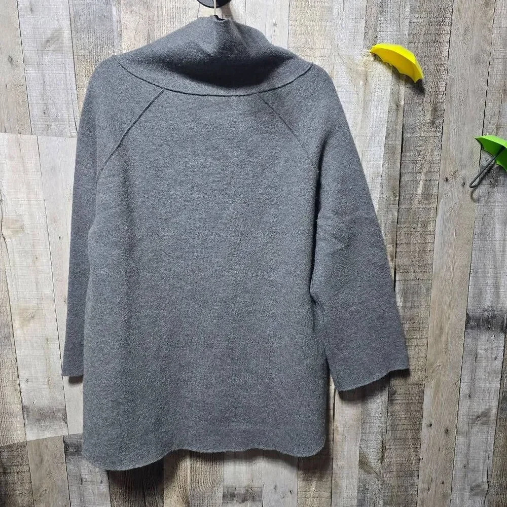 Eileen Fisher Gray Boiled Wool Snap Funnel Fold Down Neck Jacket Cardigan Medium